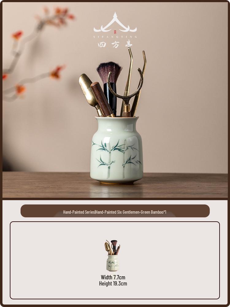 Luxury Hand-Painted Tea Ceremony Set: Kung Fu Tea Accessories with Tea Knife, Tongs, and Brush 7.7x19.3cm