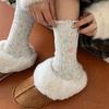Thickened Lace Dot Yarn Wool Socks, Women's Heart-shaped Embroidered Mid-calf Socks, Warm Autumn and Winter Thick Thread Pile Socks