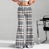 Women's Fashion Loose Drawstring Waist Plaid Printed Casual Sports Pants Casual Flared Pants