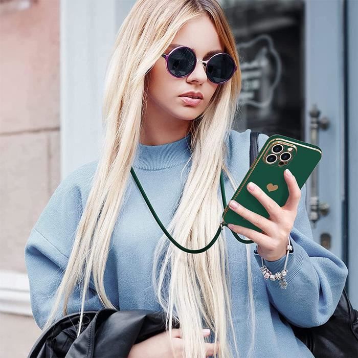 Crossbody Case - for iPhone 15 Pro - Night Green - Shockproof - Scratch-Resistant - Silicone