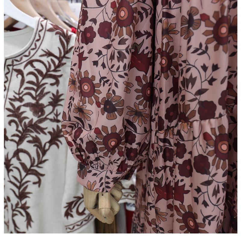 Dovolená Bohémský potisk Dlouhé šaty Jaro Podzim Retro Volné oblečení Elegantní Dlouhý rukáv Výstřih do V Šněrování Květinové Etnický styl Šaty