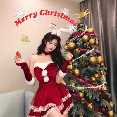 Christmas Wear Atmosphere Cross New Robe Pure Desire Short Skirt Women's Sexy Red Bunny Dress