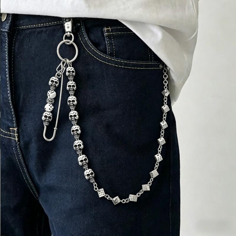 

61CM Men s Motorcycle Key Chains Jean Biker Wallet Belts Chain Dice Skull Charm Gothic Rock Pants Trousers Waist Belt