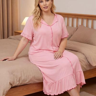 Plus Size Short Sleeve Loose Nightgown for Women - Spring/Summer Homewear