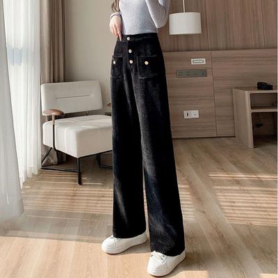 Women's Velvet Corduroy Pants Autumn Winter Chenille Wide-leg Pants High-rise Straight Pants Corduroy Slacks