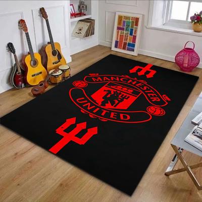 Manchester United Crest Rug Patterned Carpet, Non Slip Mat Suitable for Living Room and Bedroom Sofas