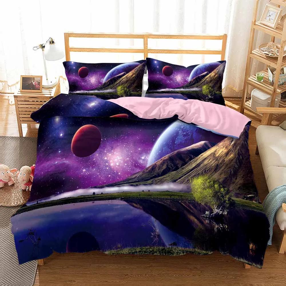 

Bedclothes Galaxy Universe Bedding Duvet Cover Pillowcases For Boy Full Queen Bed Set Luxury 2/3Pcs Bedroom Bedding Sets Quality EU Single(135*200cm)3pcs