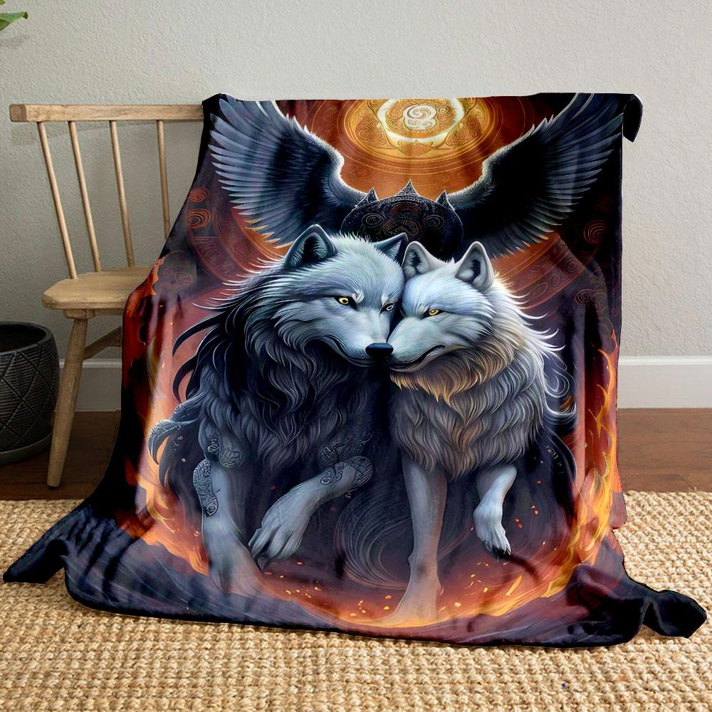 

Mythical Winged Wolves Flannel Blanket bedroom Blanket for Livingroom Couch lunch break Soft throw for Friend s festival Gift 80cm x 120cm