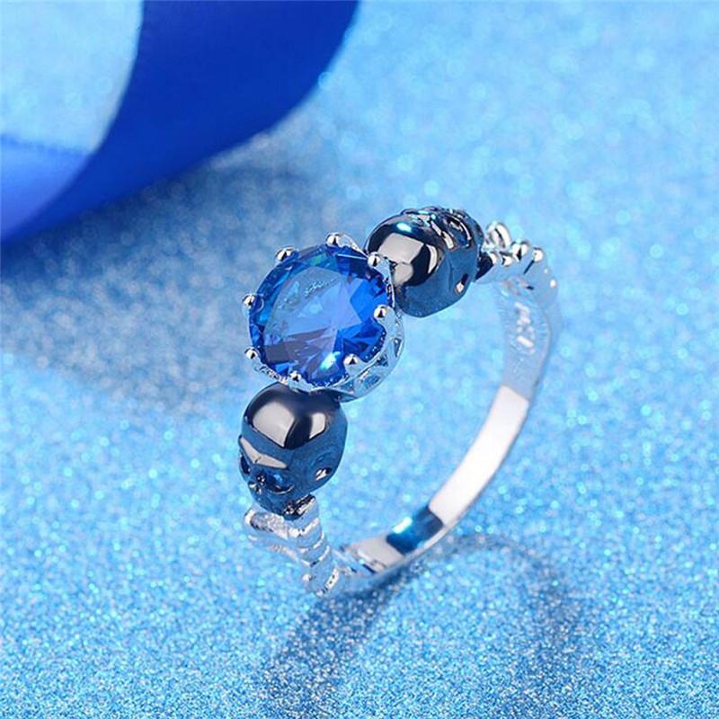 Fashion Retro Color Separation The Skull Head Inlaid Colorful Zircon Platinum Ring