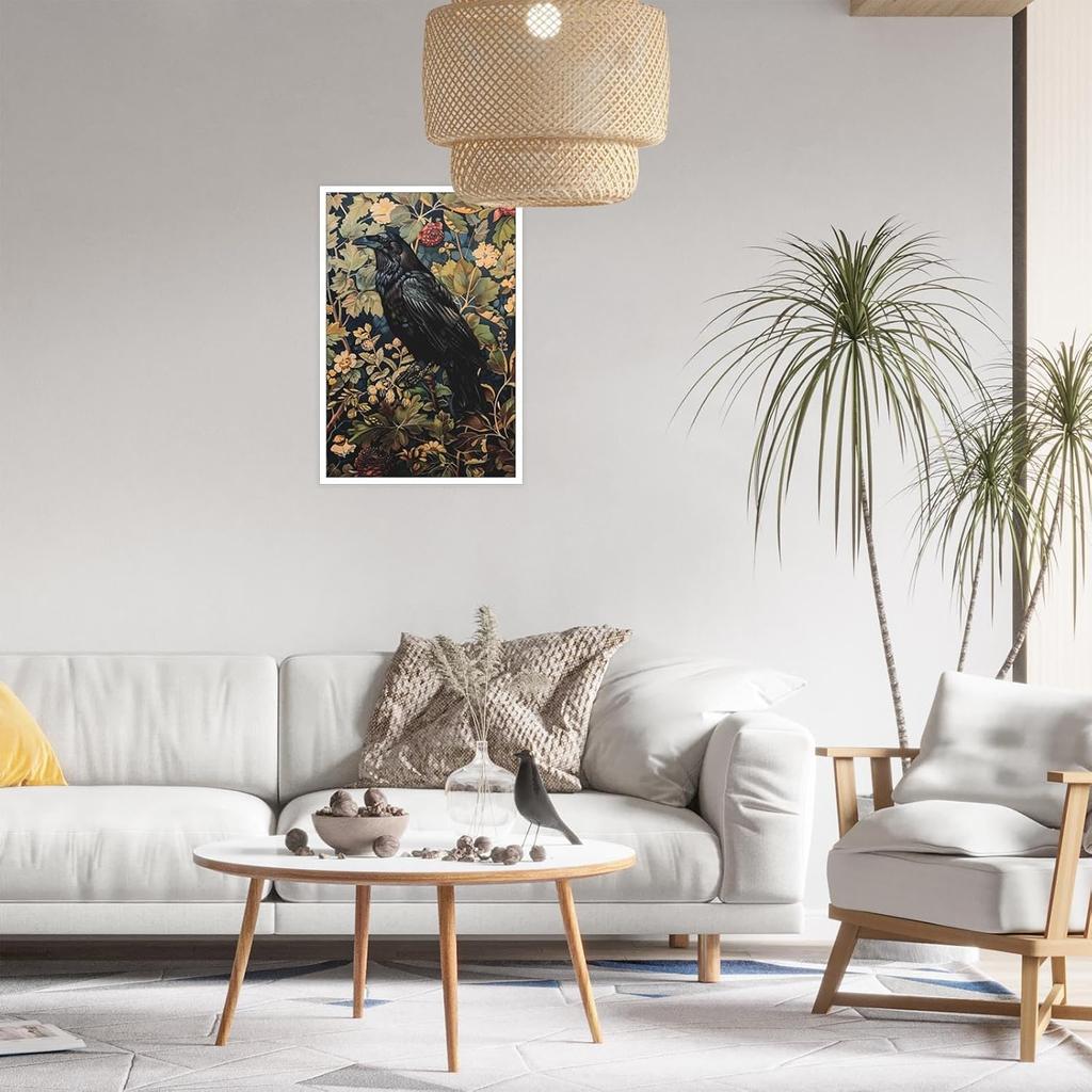 Generic Vintage Black Crow William Morris Wall Art Canvas Print Gothic Cottagecore Dark Academia Decor Office Bedroom Living Room 8x12inch Unframed