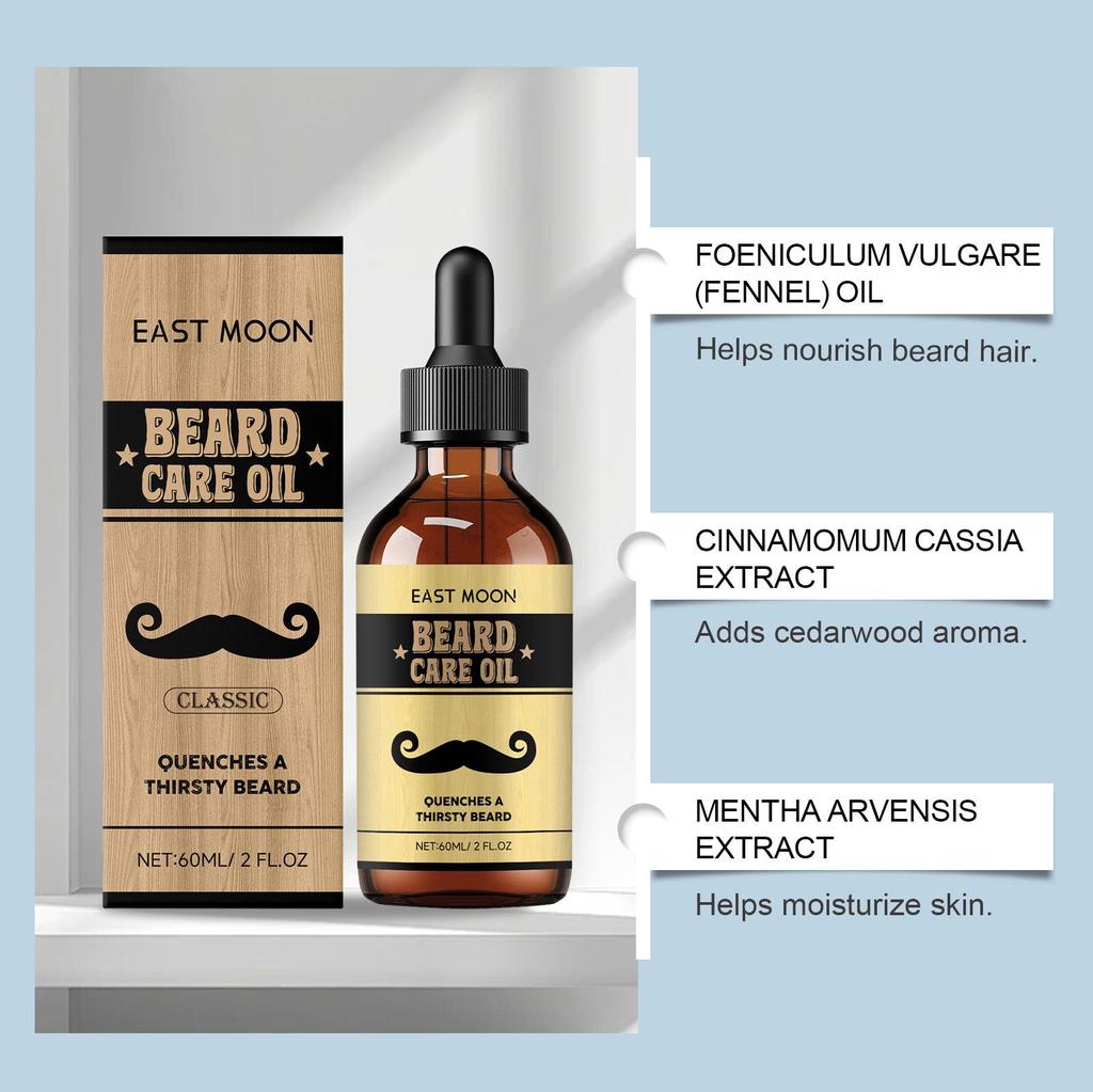 EAST MOON Men's Beard Oil - Refreshing, Light, and Comfortable Daily Care