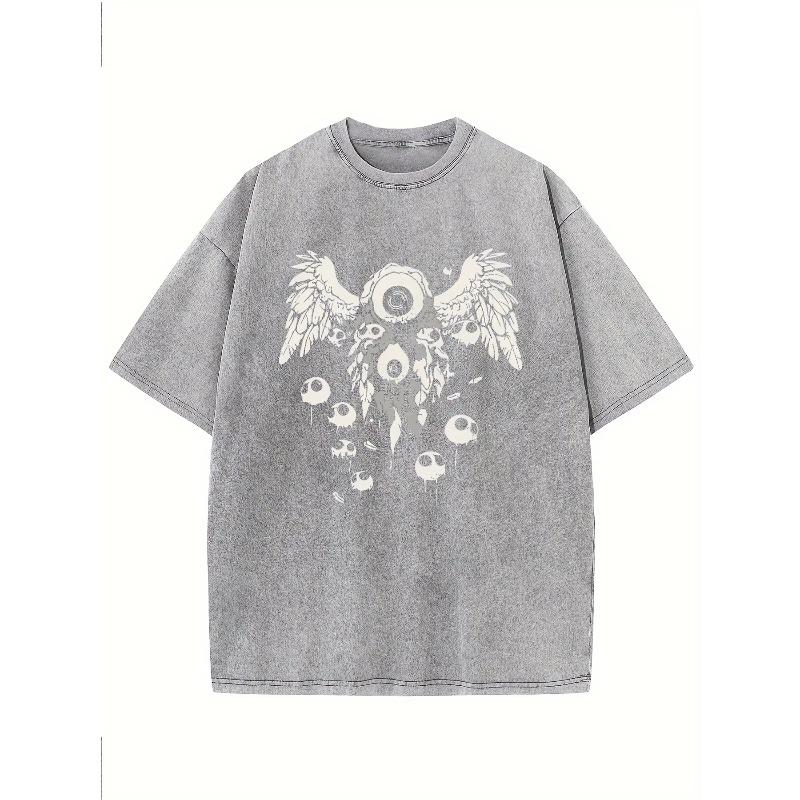 Retro Washed Pattern High-quality Cotton Men's T-shirt - Loose Fit Short Sleeved Round Neck Top