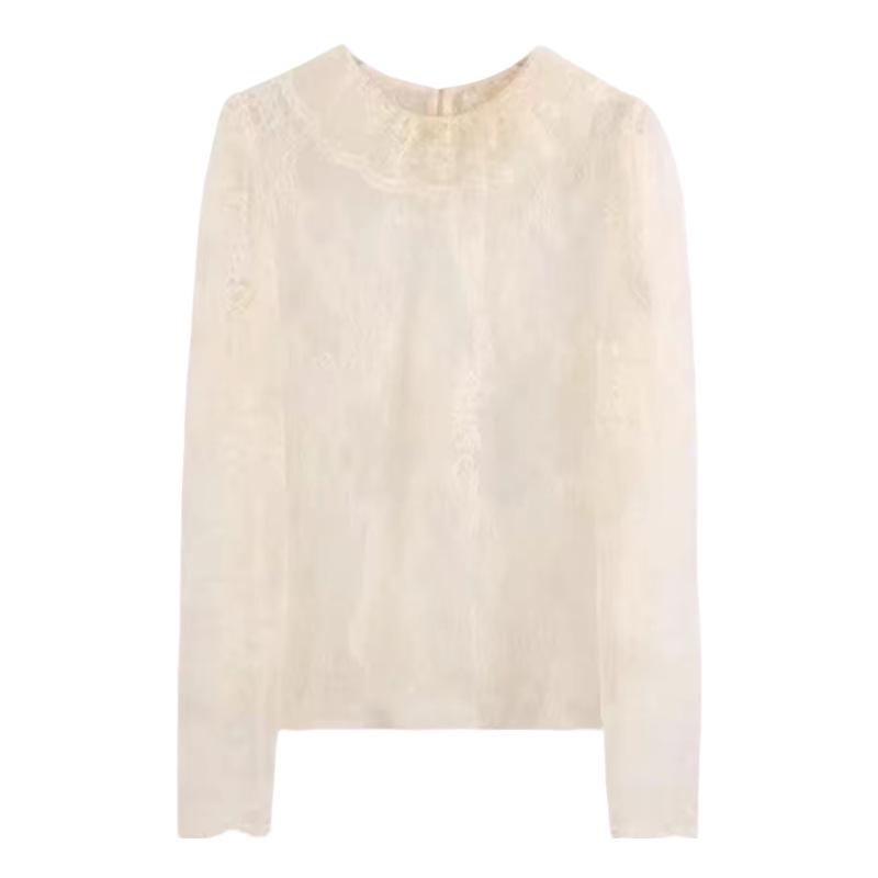 

Шикарный многослойный кружевной сетчатый топ с длинным рукавом для осени и зимы M