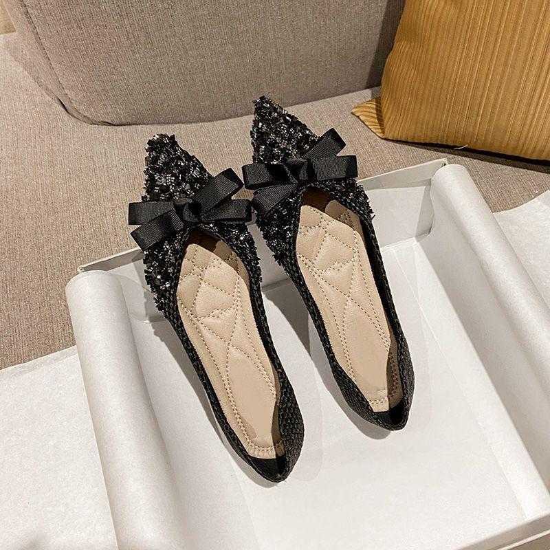 Fashion Woman Flats with Bow Pointed Toe Shoes for Women Sexy Rhinestone Discount Spring Young Vacation Slip on Comfortable and Elegant