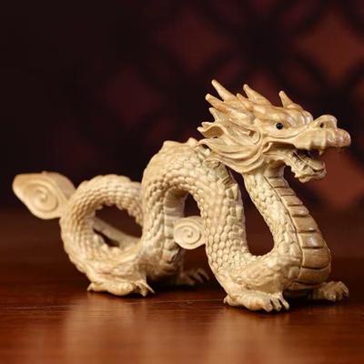 Peach Wood Chinese Dragon Figurine Bring Good Luck Wealth Carved Natural Wood Zodiac Dragon Mascot Statue Sculpture New Year Feng Shui Ornament