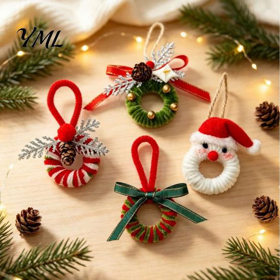Rustik Noel Ağacı Asılı Dekor El Yapımı Boru Temizleyici Noel Süsü, Bitmiş Kadife Saplı Çelenk El Sanatları Küçük Dekoratif Hatıra Aksesuarları