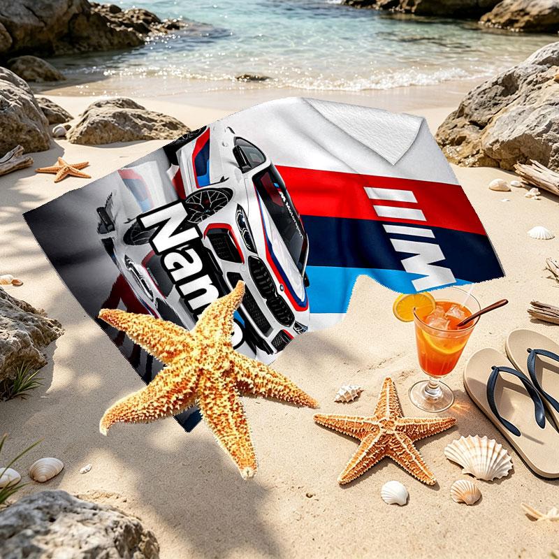 Custom Name Personalized BMW Print Beach Towel, for Trip Camping Beach Party Home Decor, Birthday Gift for Family & Friends