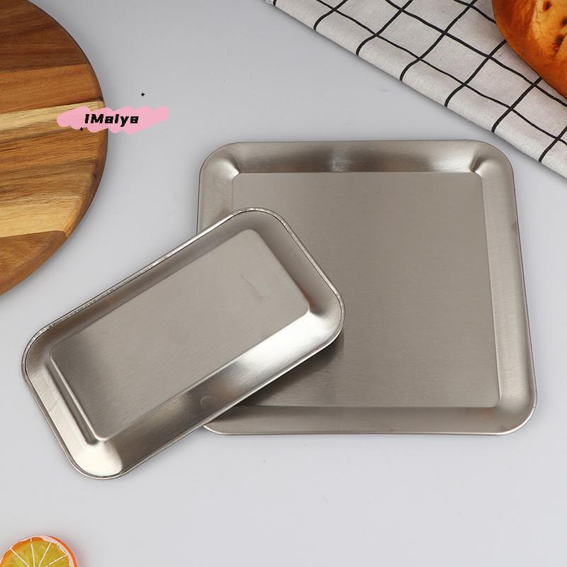 M-Luxury Square Rectangular Stainless Steel Serving Tray Cafe Cake Dessert Plate Storage Trays Home Kitchen Storage Table Dish