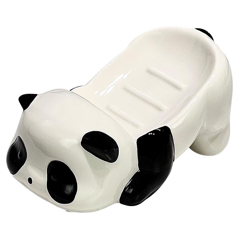 Creative High Appearance Level Cat and Panda-shaped Soap Dish, Water-draining Ceramic High-end Light Luxury Soap Storage Box