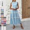 New Sweet Casual Lace Ruffled Trim Sleeveless Striped Summer Dress