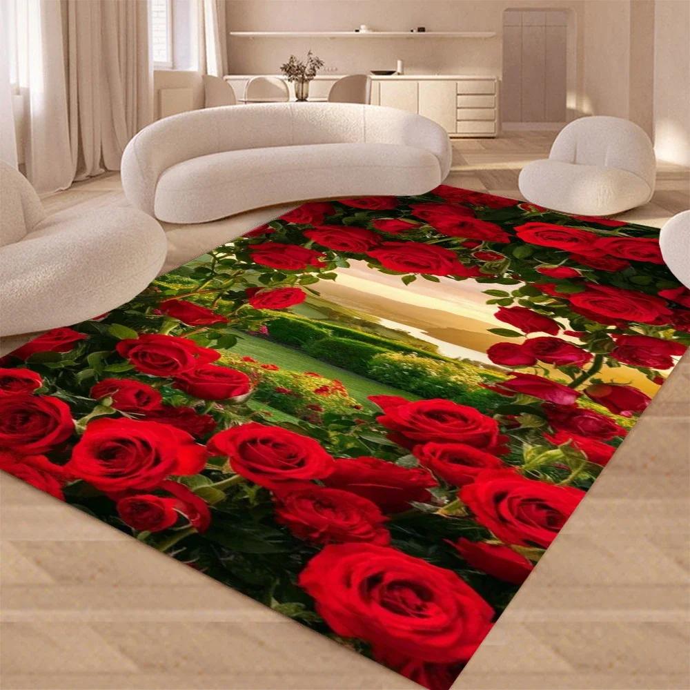 

Красный ковер с розами для дома, гостиной, спальни, под диван, придверный коврик, декор, коврик для игровой зоны детей, напольный коврик, подарок 60*90cm