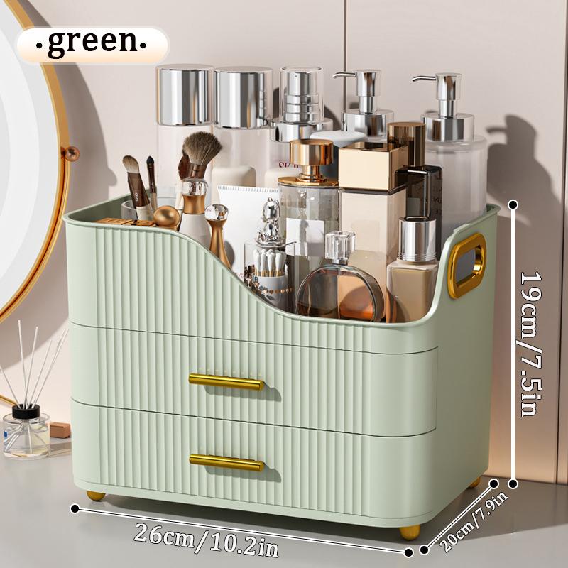 

3-Tier Large Capacity Makeup Organizer with Drawers - Portable Skincare Storage Box for Vanity, White/Green/Pink армия зеленый