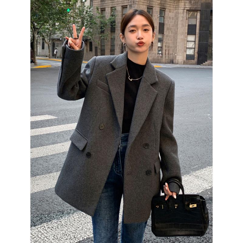 Women's Plus Size Retro British Woolen Suit Jacket - Winter 2026 New Style