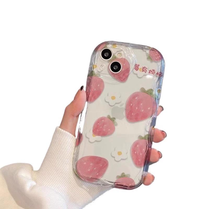Pink Strawberry Flower for Apple 16 Mobile Phone Case 13promax Cream 12/11 Silicone X Anti-fall 15plus