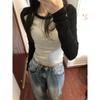 Girl Top Vintage Shoulder Color Matching Long Sleeves Shirt Women Spring and Autumn Inner Wear Short Bottoming Shirt