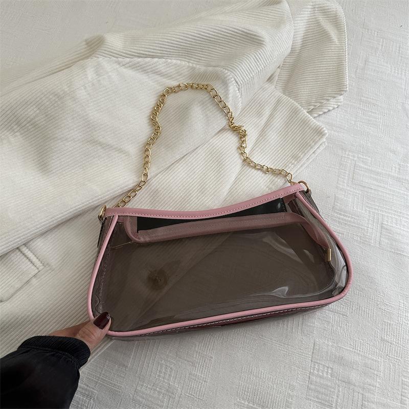 Retro design, foreign style, fashionable spring new one-shoulder messenger chain, small square bag, transparent bag, high value for women