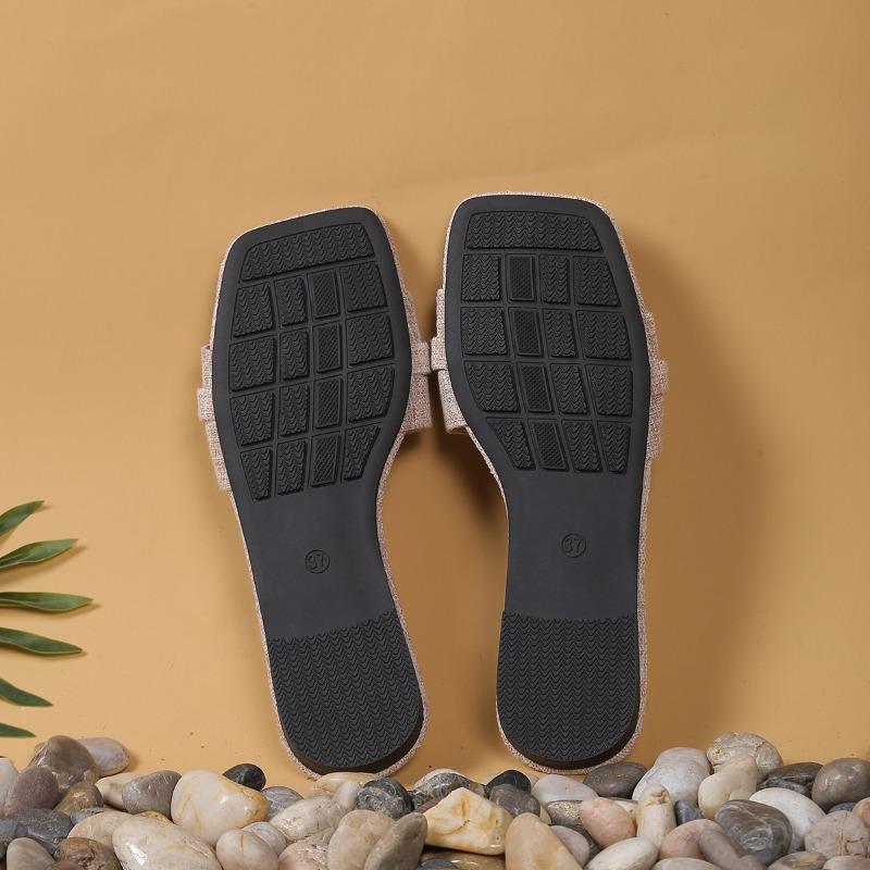 Fashion 2025 Summer Plus Size Women's Slippers Hot Sale Square Toe String Bead Flat with Sandals Outdoor Daily Casual Open Toe Slippers