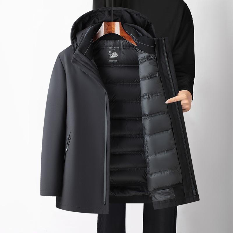 Hvit gåsedun dunjakke Herre Ny Vinter Business Casual Avtakbart Fôr Fortykket Dunjakke for Tre Bruksmåter