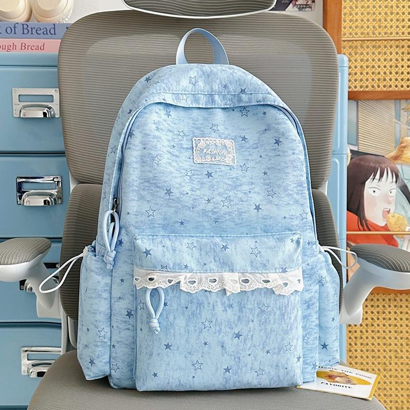 Schoolbag Korean Version Ins Wind Star Backpack Female Student Cute Large Capacity Schoolbag Junior High School Student Leisure Travel Backpack