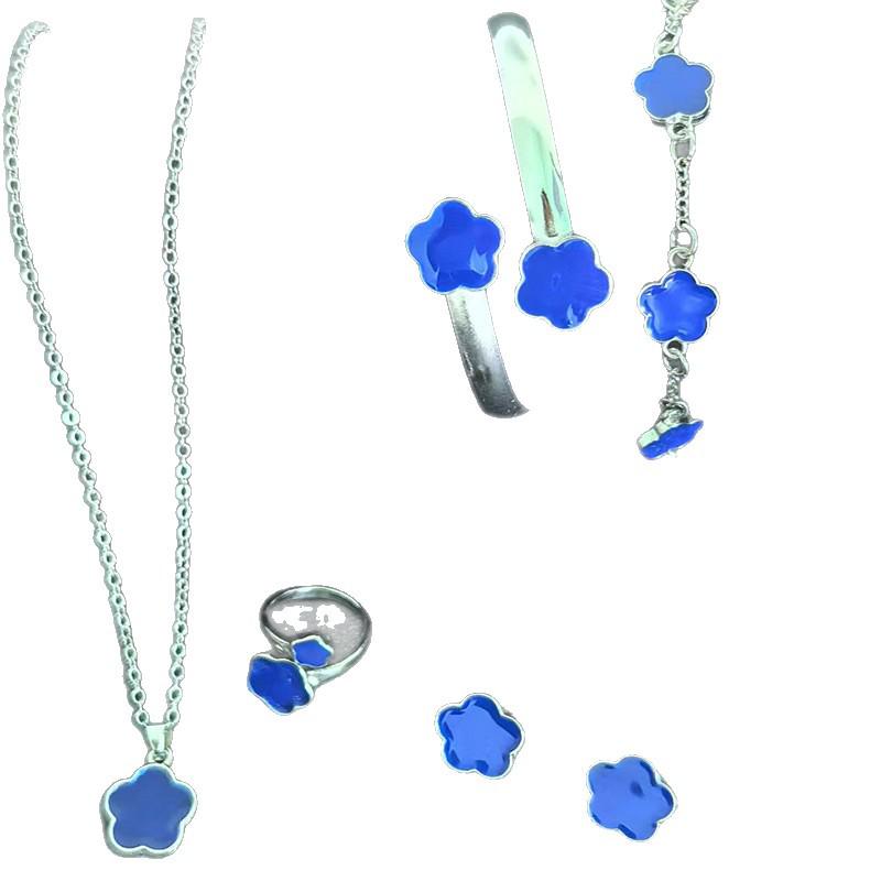 European Elegance: Five-Petal Flower Jewelry Set (Necklace, Bracelet, Bangle, Earrings, Ring)