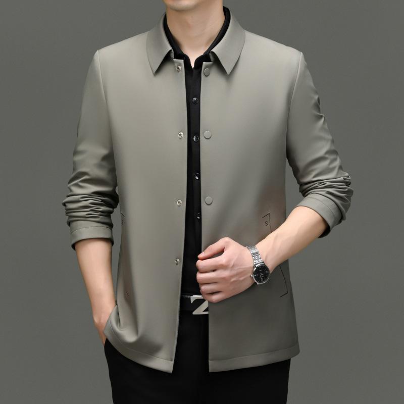 Light Luxury Autumn Men's Light Luxury Jacket Lapel Loose Long-sleeved Fashion Urban Solid Color Simple Jacket