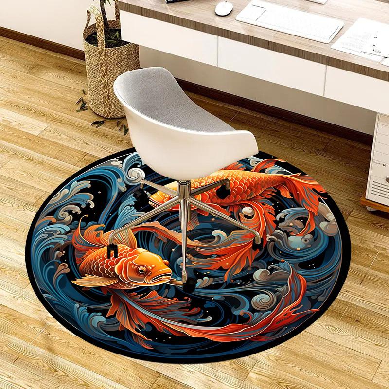 1pc Office Carpet Chair Mats Koi Fish Swimming In Water Waves Perfect for Decorating Office Chairs, Living Rooms, Or Bedrooms