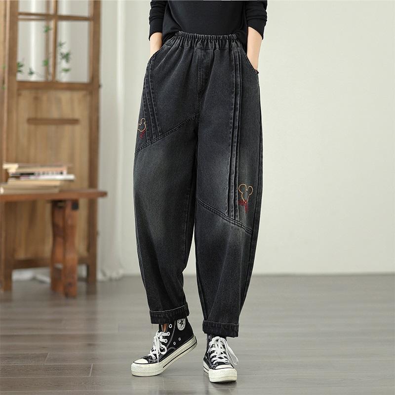 Plus Size Vintage High Waist Casual Women Spring Autumn Jeans Denim Harem Pants