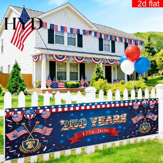 Independence Day Banner 250th Anniversary 6.5x1.5ft 250 Years of Freedom American Patriotic Decoration 1776-2026 Waterproof USA Porch Sign for