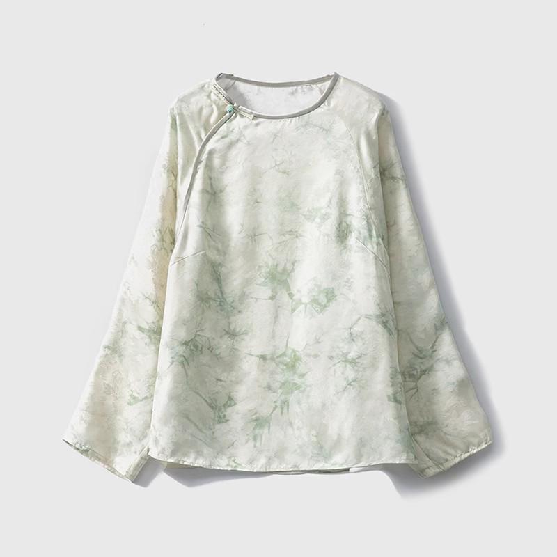 

Women s Tie-Dye Print Silk Floral Jacquard Top - New Chinese Style S