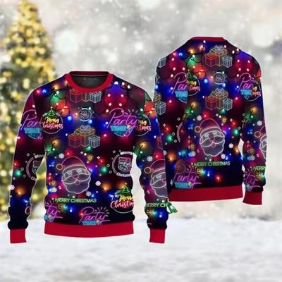 Ziemassvētku krāsains Led gaismas raksta džemperis Unisex Candy Santa 3D Print Ugly Sweatshirts Festival Ikdienas apģērbs Hoodie Unisex Tops