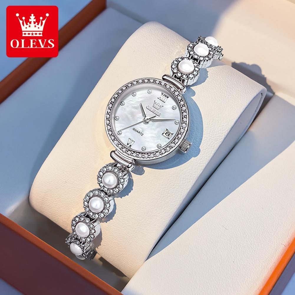 OLEVS Woman Watch Fashion Full Diamond Luxury Brand Ladies Watches Stainless Steel Pearl Bracelet Wrist Watches for Women 5635