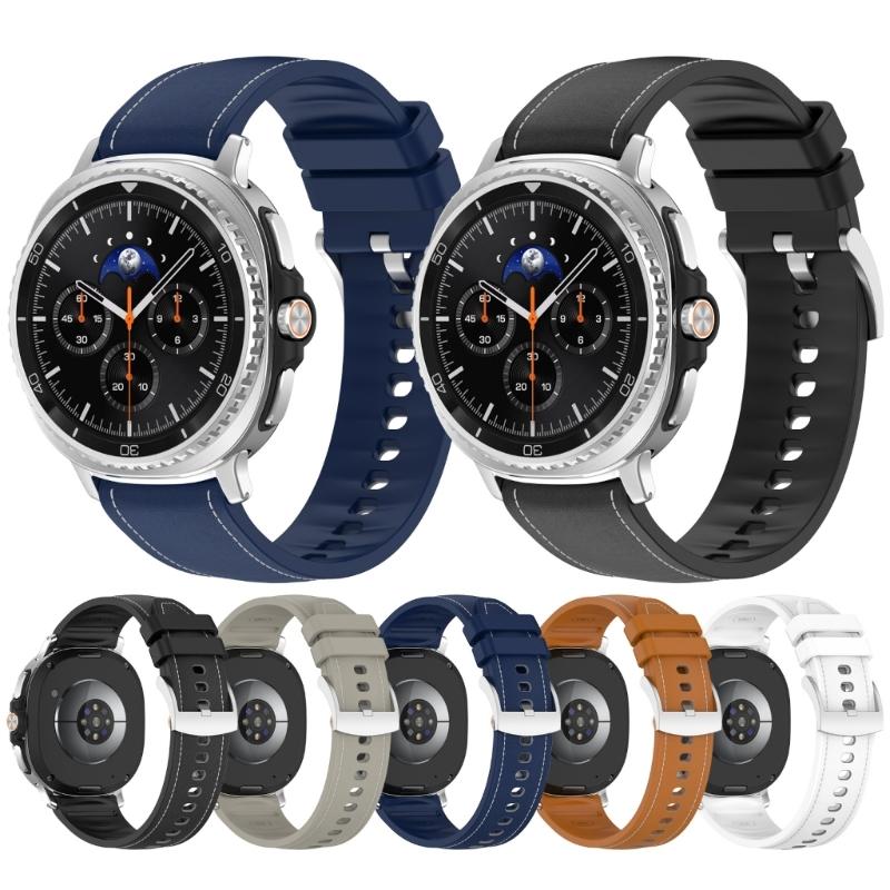 Flexible Silicone Watch Band Straps With Leather Accent For 40mm 44mm 46mm Models Comfortable Daily Wear Gym To Office
