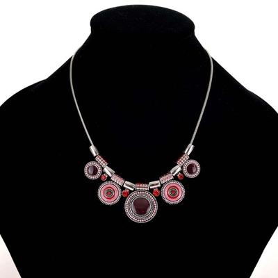 Ethnic Women Rhinestone Inlaid Round Enamel Pendant Statement Bib Necklace Gift