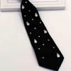 Rhinestones Embellished Necktie for Women Men Student Elegant Pre Tied Adjustable Black Ties for Uniform School Shirt