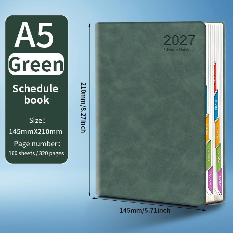 2027 Tragbarer Tagesplaner PU-Leder Notizbuch 320 Seiten Zeitmanagement Journal für Reisen Outdoor Geschäftsreise Nutzung