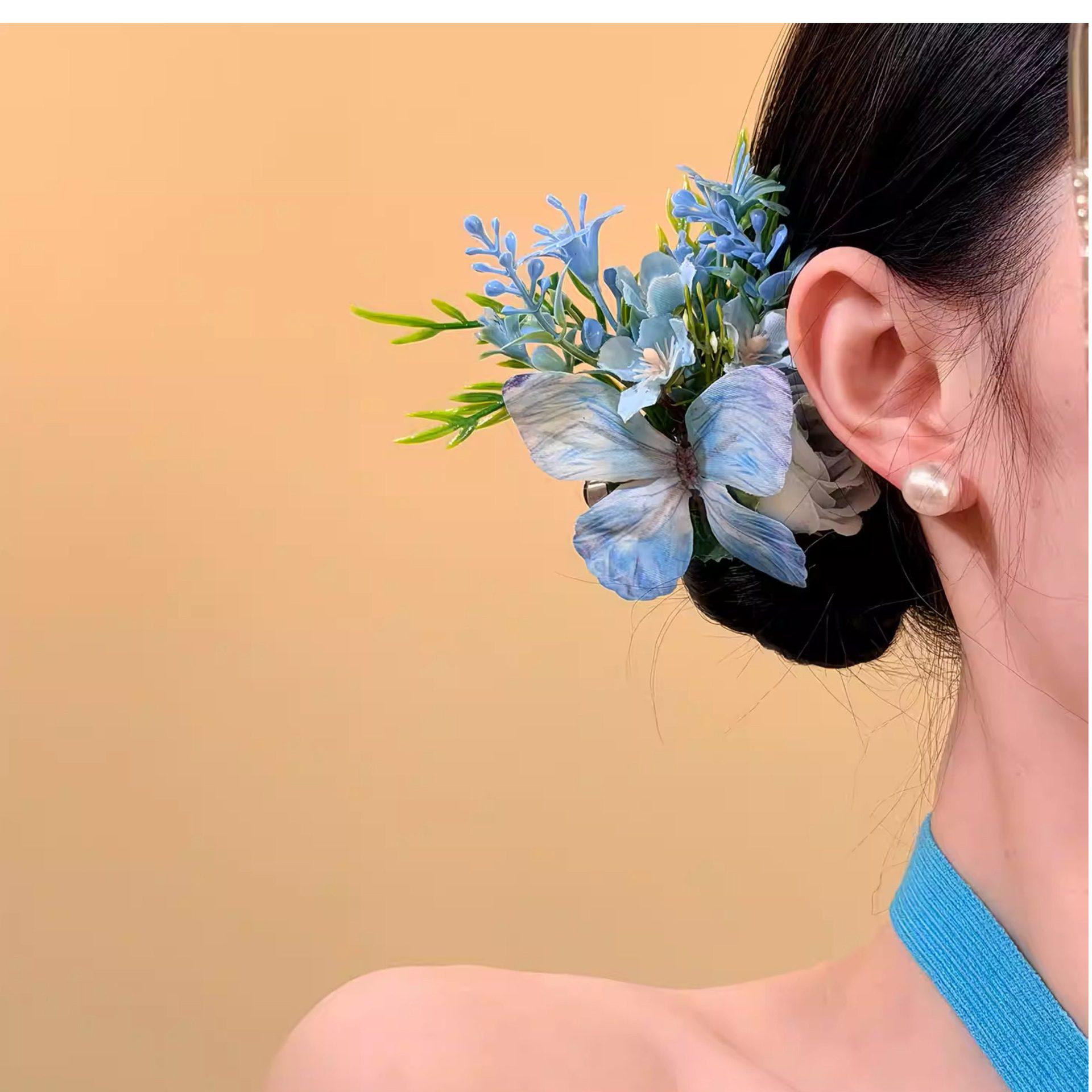 Французская Элегантная Тканевая Заколка-Бабочка для Волос - Изысканный и Универсальный Цветочный Аксессуар для Волос с Зажимом-Уточкой