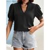 Women's Short-sleeved Tops Summer New Fashion T-shirt Versatile V-neck Shirt Lantern Sleeve Splicing Lace Blouse