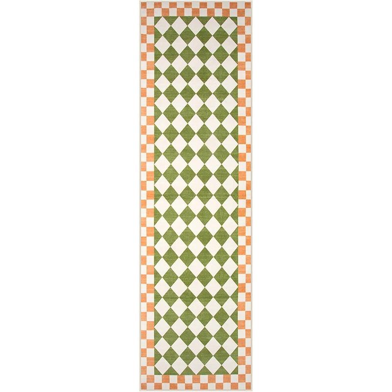 Corridor Carpet Yellow Green Plaid Runner Rug Machine Washable Floor Mat Home Decoration Long Rug For Bedroom Bedside Rugs