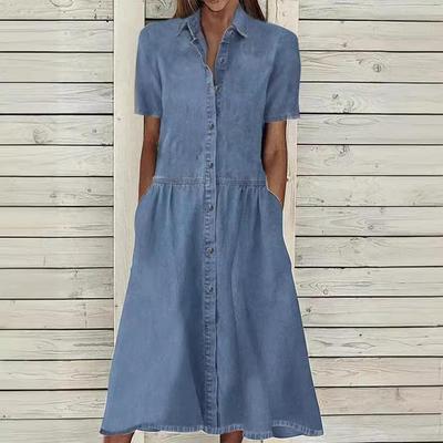 2024 Trendy European & American Lapel Casual Denim Dress
