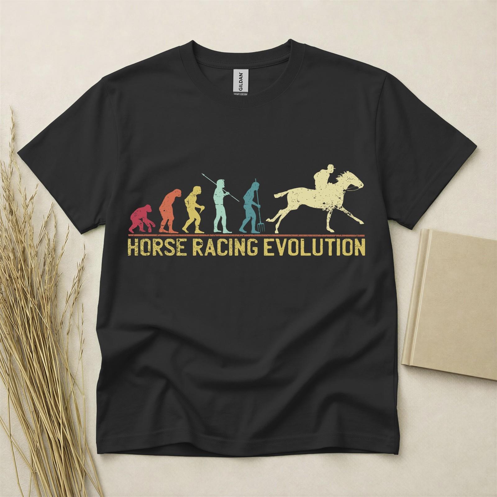 Horse Racing Evolution T Shirt Funny Racing Gift Jockey Tee Gildan Cotton Top XXXXL
